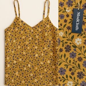 NWT Modcloth Linen Blend Floral Spaghetti Strap Top Gold Purple Size Small